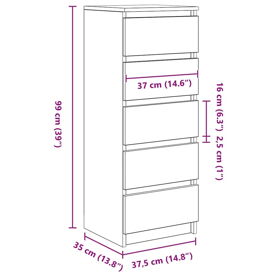 Buffet et tiroirs chêne artisanal 37,5x35x99 cm bois ingénierie - 12