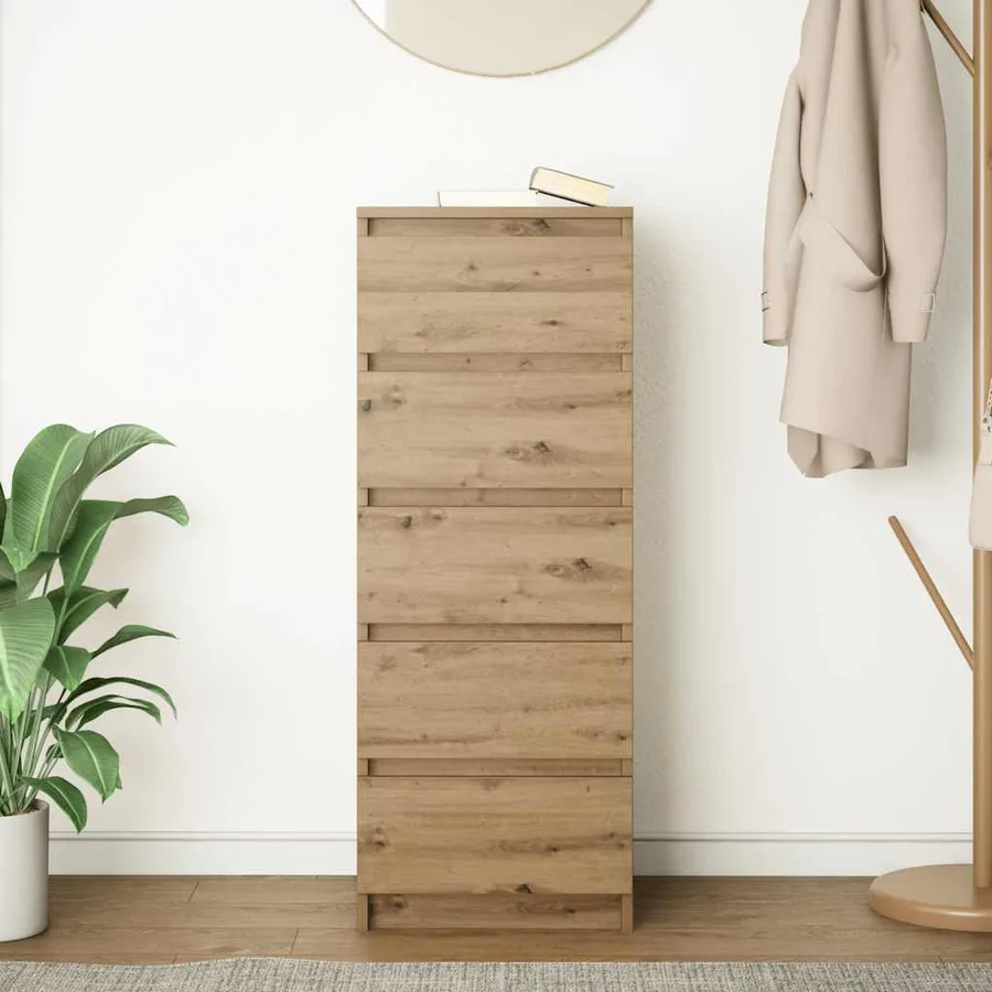 Buffet et tiroirs chêne artisanal 37,5x35x99 cm bois ingénierie - 3