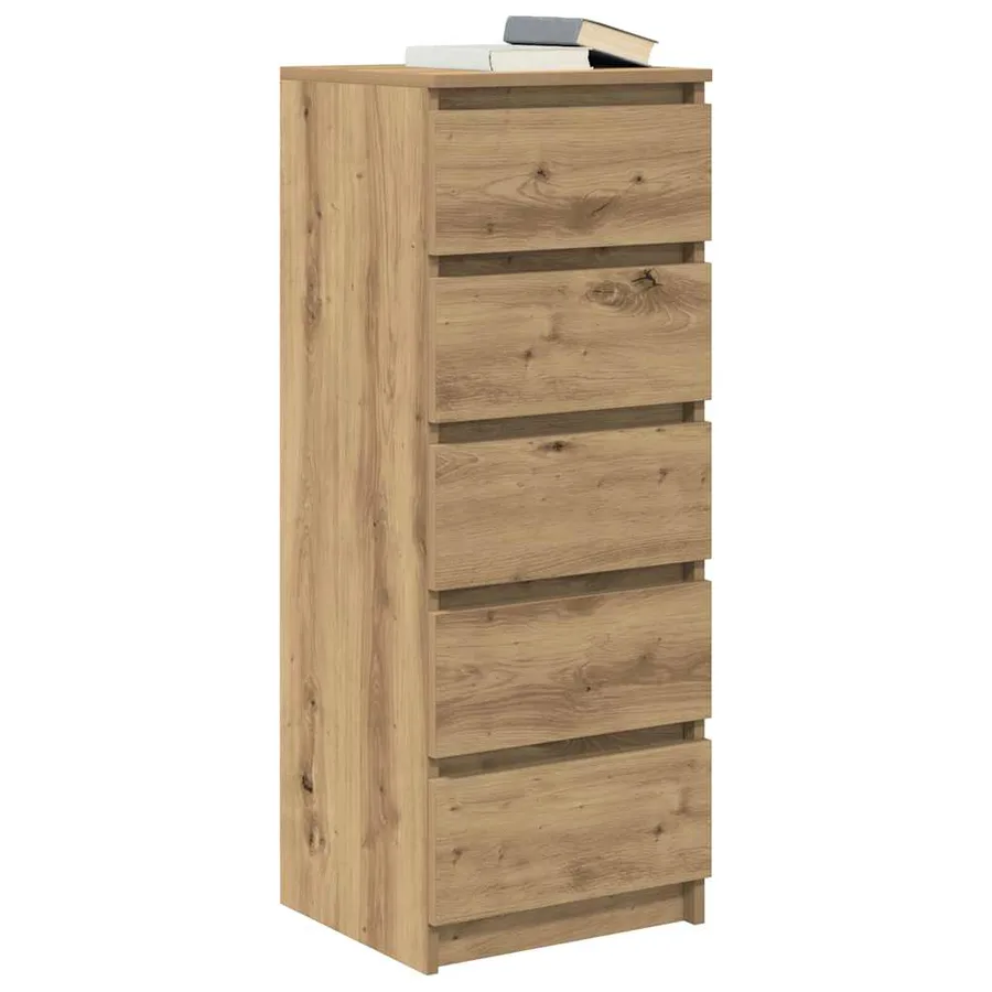 Buffet et tiroirs chêne artisanal 37,5x35x99 cm bois ingénierie - 4