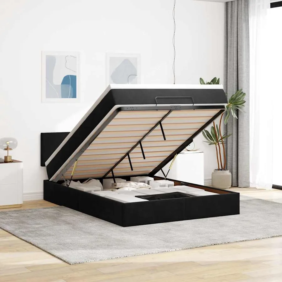 Cadre de lit ottoman avec matelas noir 140x190 cm velours