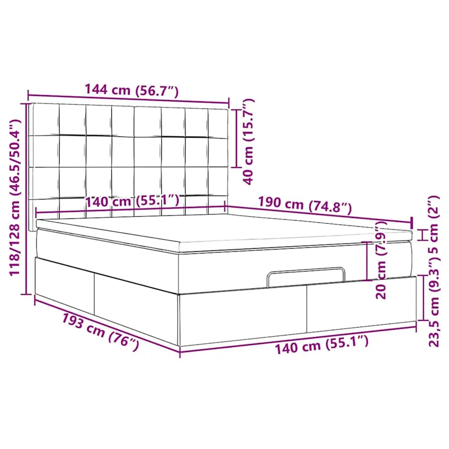 Cadre de lit ottoman et matelas gris clair 140x190 velours - 18