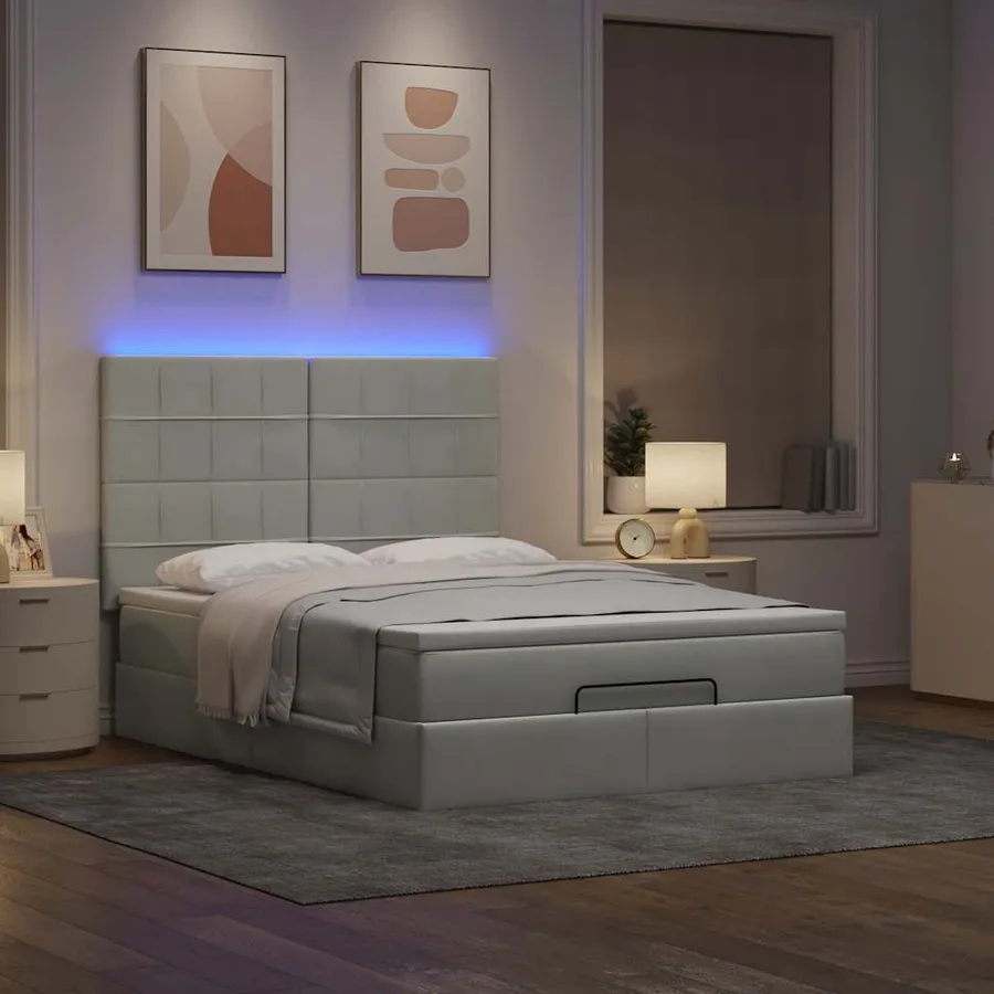 Cadre de lit ottoman et matelas gris clair 140x190 velours - 3