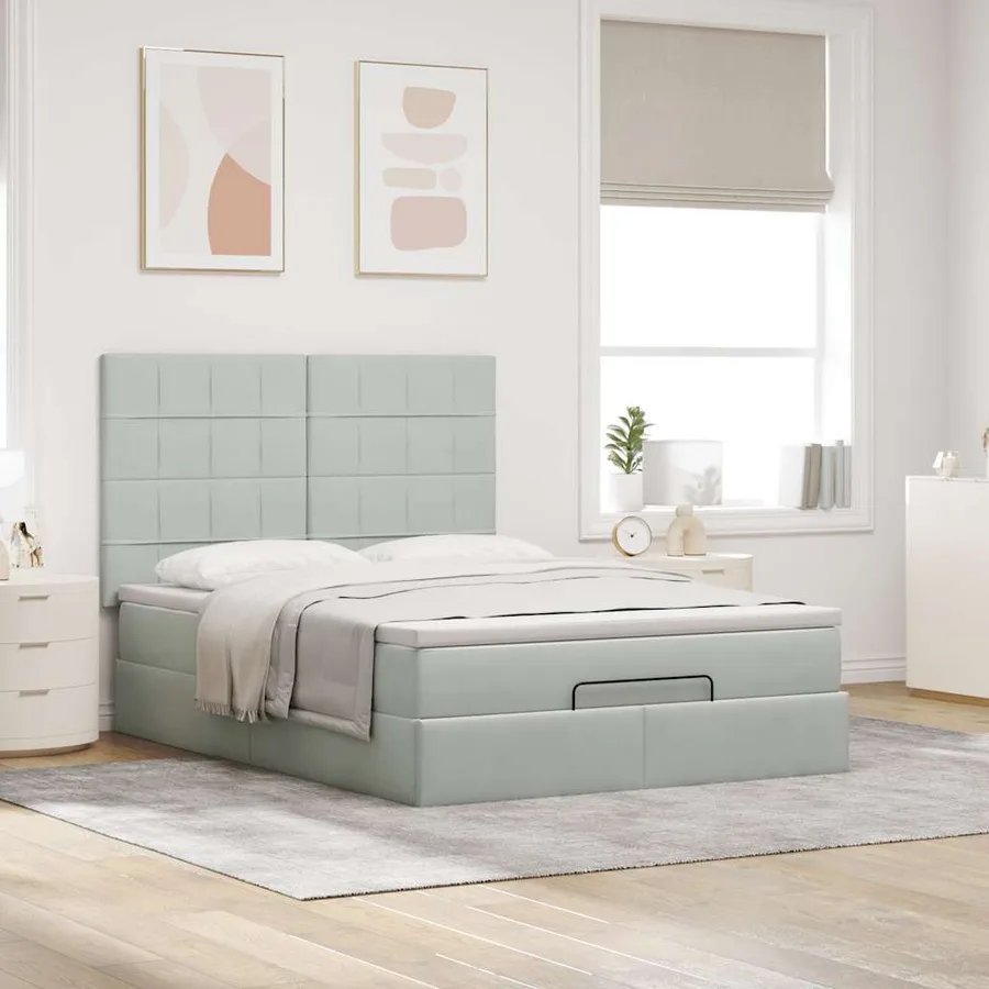 Cadre de lit ottoman et matelas gris clair 140x190 velours - 4