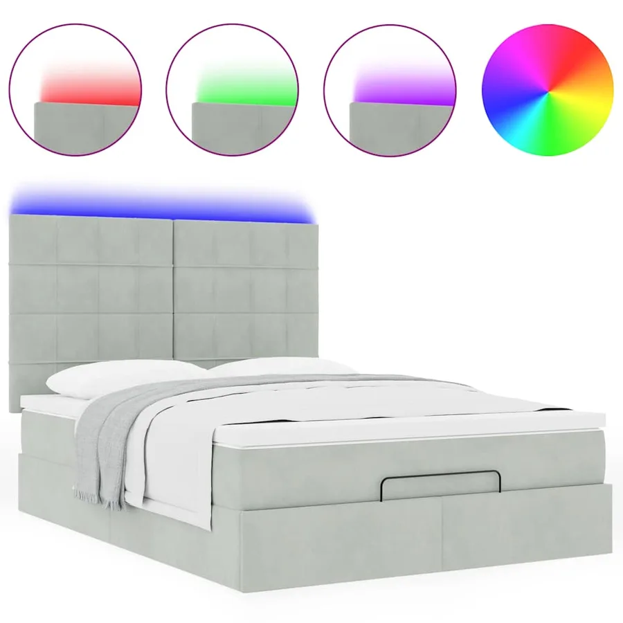 Cadre de lit ottoman et matelas gris clair 140x190 velours - 5