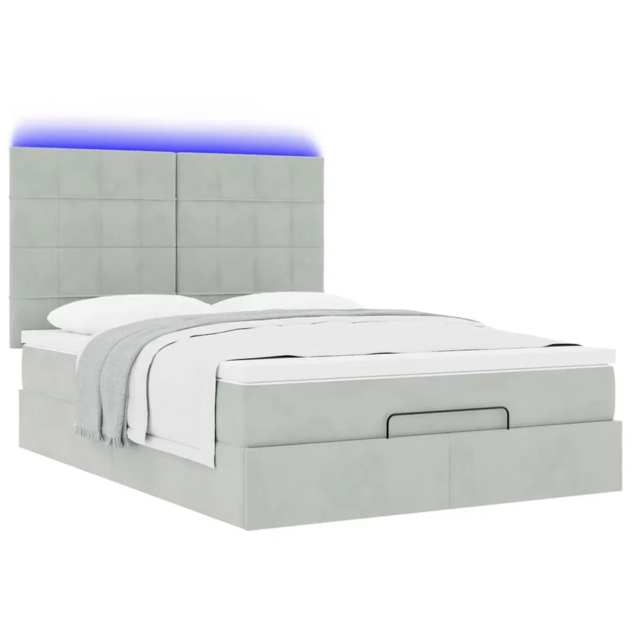 Cadre de lit ottoman et matelas gris clair 140x190 velours - 6
