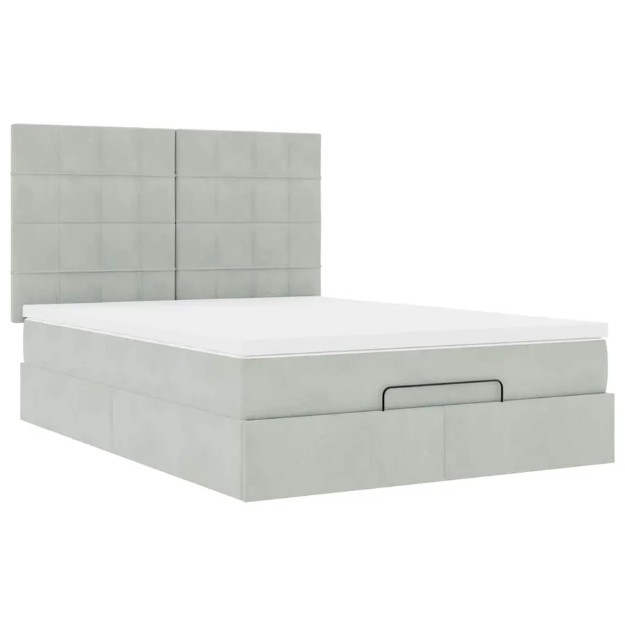 Cadre de lit ottoman et matelas gris clair 140x190 velours - 7