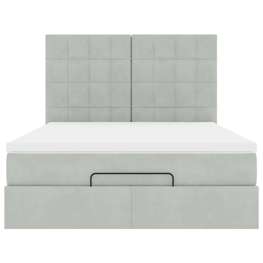 Cadre de lit ottoman et matelas gris clair 140x190 velours - 8