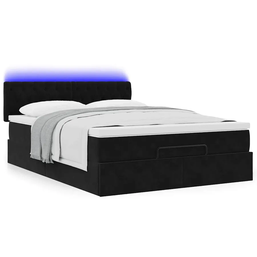 Cadre de lit ottoman avec matelas noir 140x190 cm velours - 3
