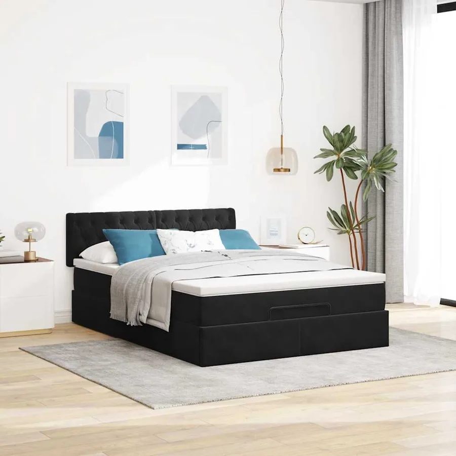 Cadre de lit ottoman avec matelas noir 140x190 cm velours - 4