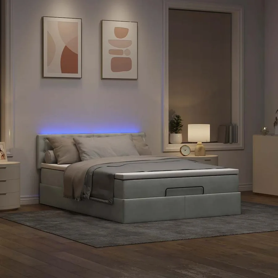 Cadre de lit ottoman et matelas gris clair 140x190 velours - 3