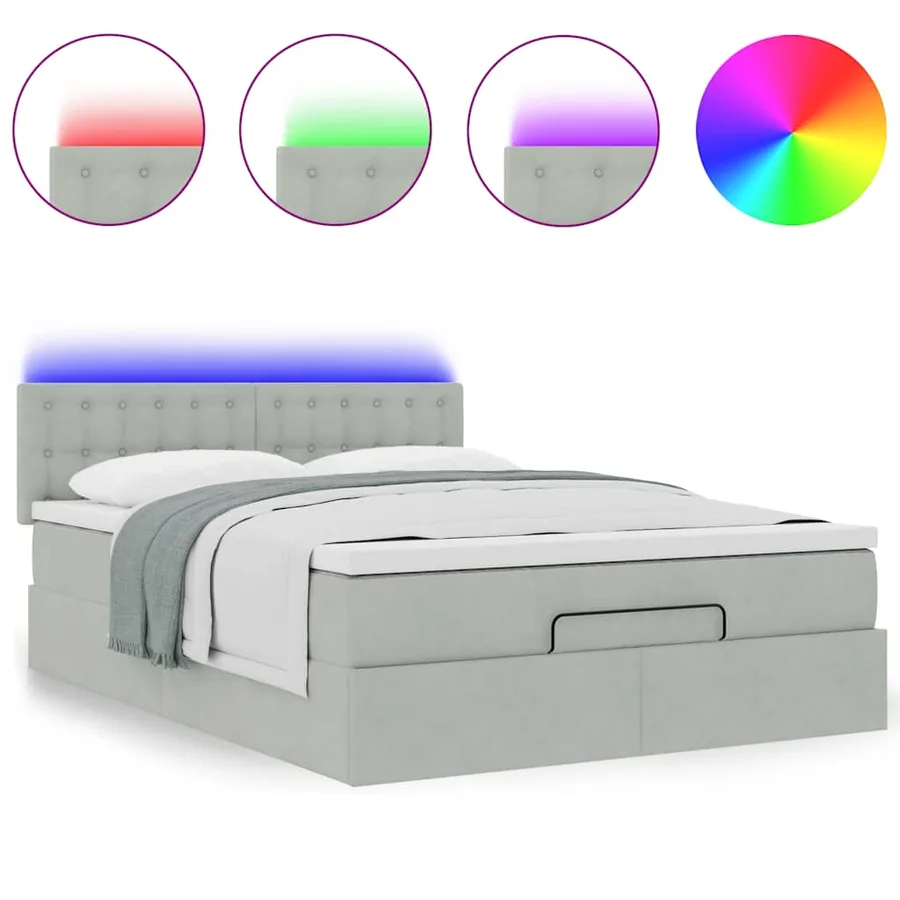 Cadre de lit ottoman et matelas gris clair 140x190 velours - 5