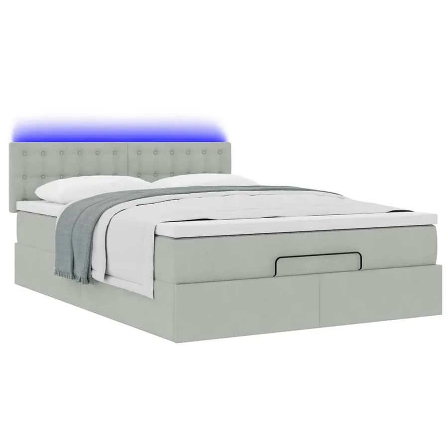 Cadre de lit ottoman et matelas gris clair 140x190 velours - 6