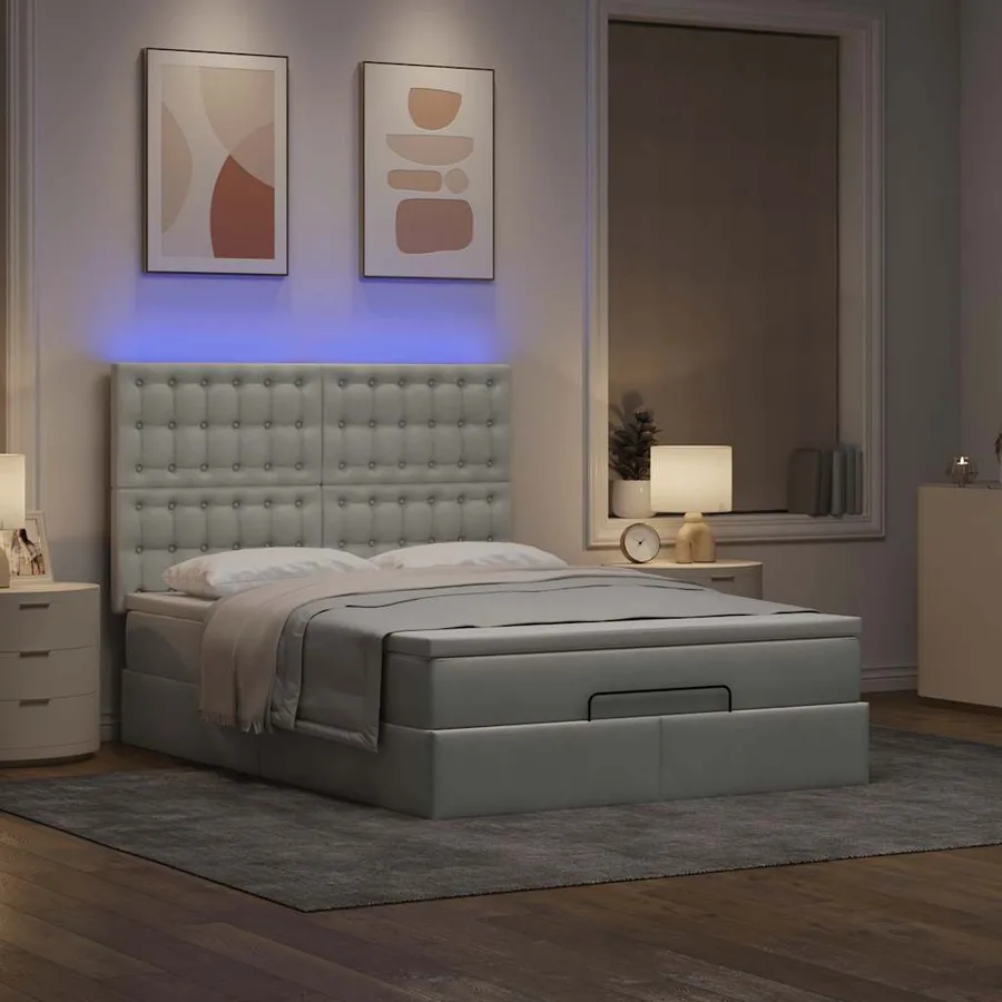 Cadre de lit ottoman et matelas gris clair 140x190 velours - 3