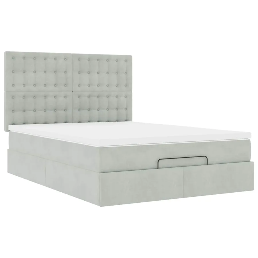 Cadre de lit ottoman et matelas gris clair 140x190 velours - 7