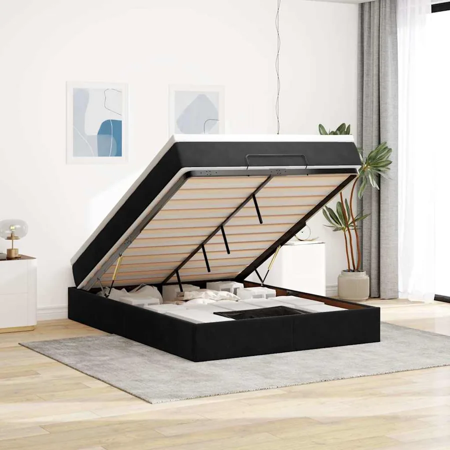 Cadre de lit ottoman avec matelas noir 140x190 cm velours