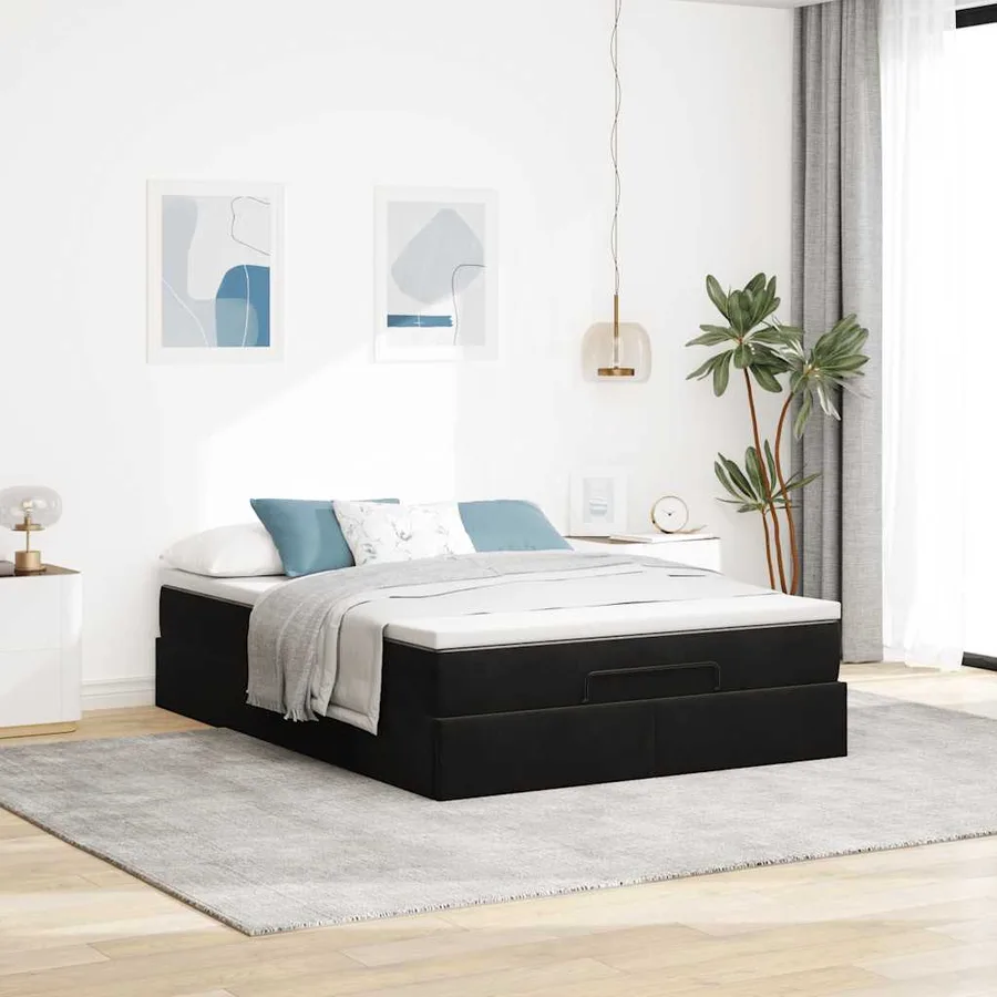 Cadre de lit ottoman avec matelas noir 140x190 cm velours - 3