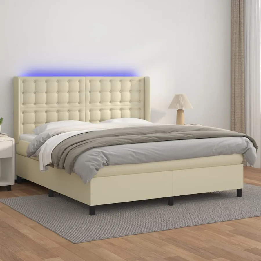 Sommier à lattes de lit matelas LED Crème 160x200 cm Similicuir