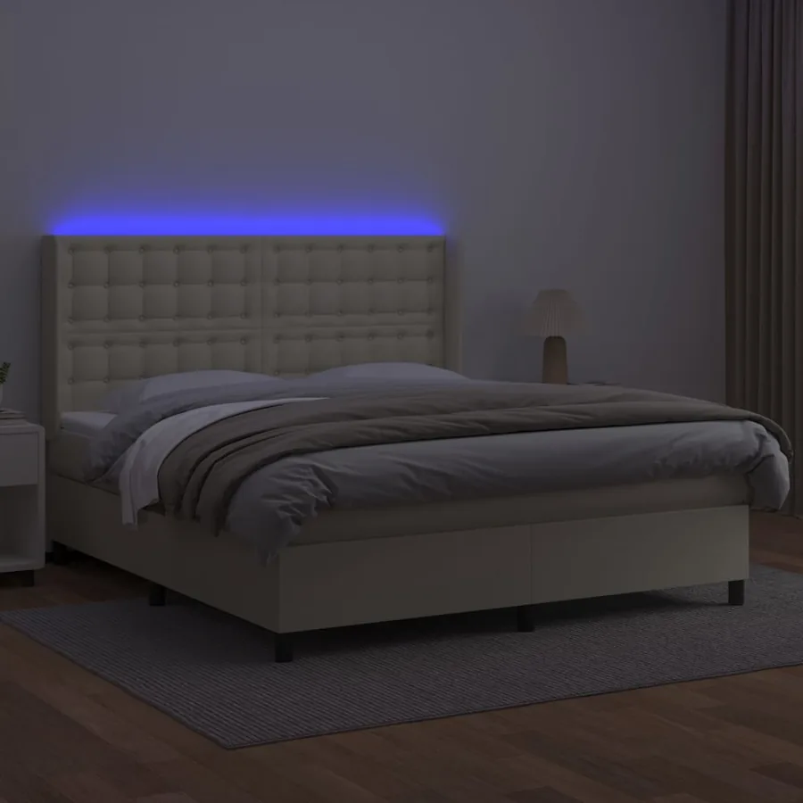 Sommier à lattes de lit matelas LED Crème 160x200 cm Similicuir - 3