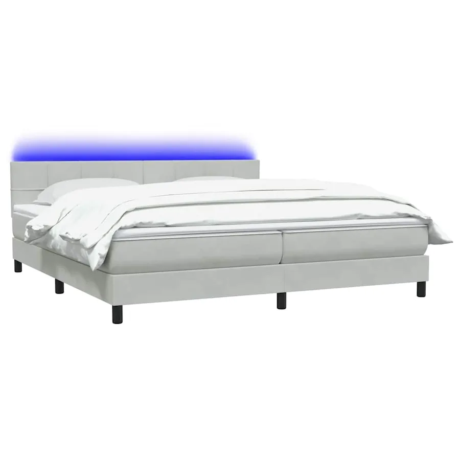 Sommier à lattes de lit et matelas et LED gris clair 200x210cm velours - 3