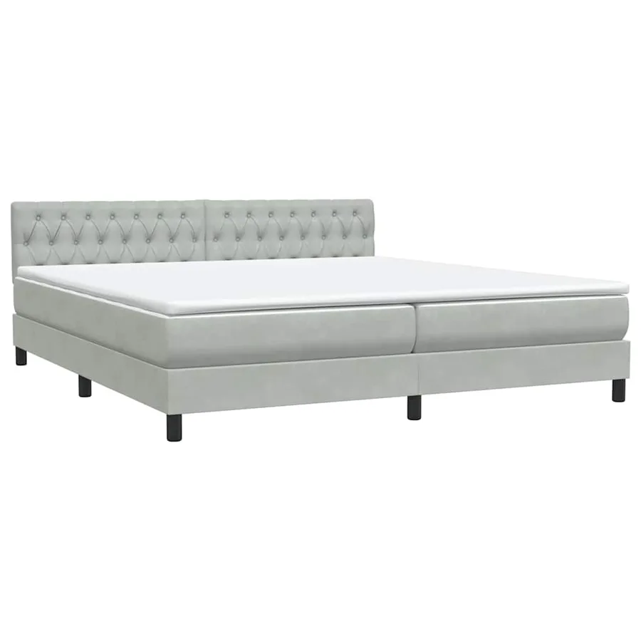 Sommier à lattes de lit et matelas et LED gris clair 200x210cm velours - 5