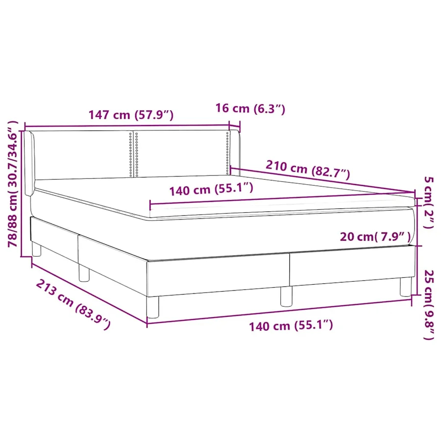 Sommier à lattes de lit avec matelas noir 140x210 cm velours - 12