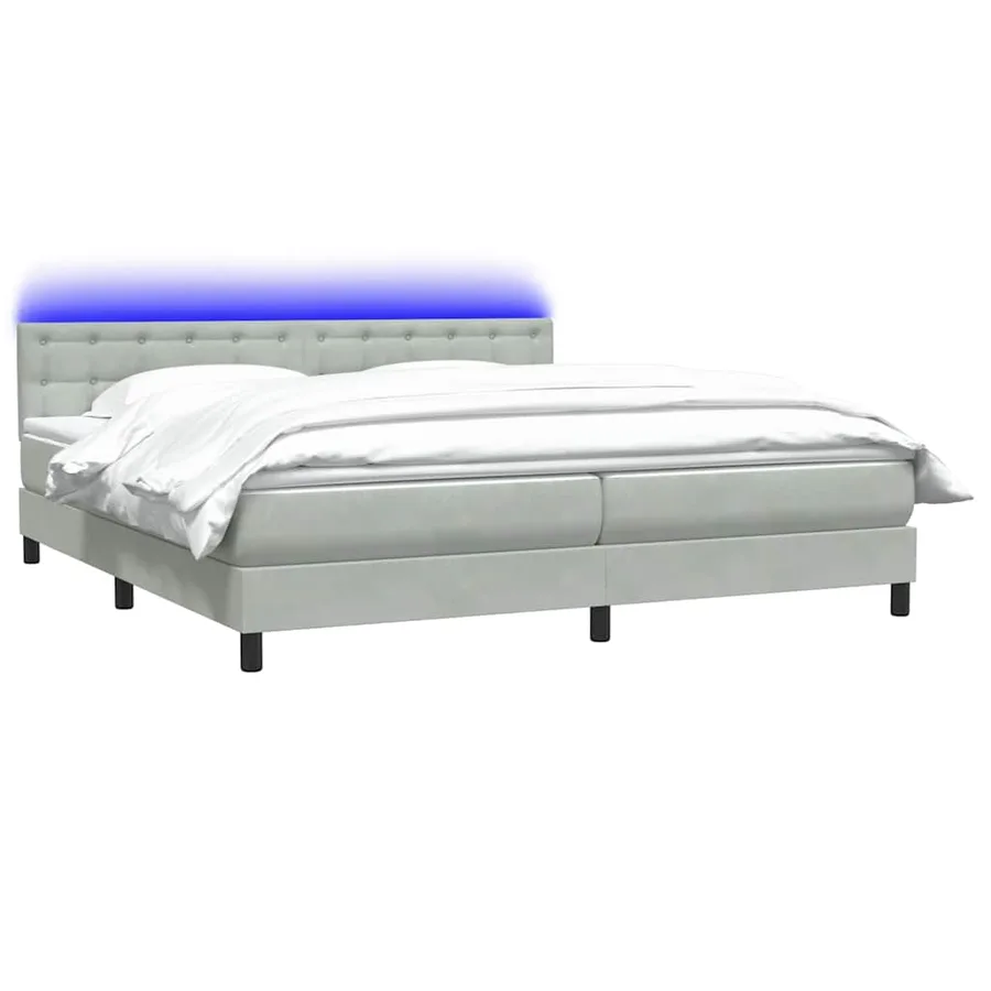 Sommier à lattes de lit et matelas et LED gris clair 200x210cm velours - 3