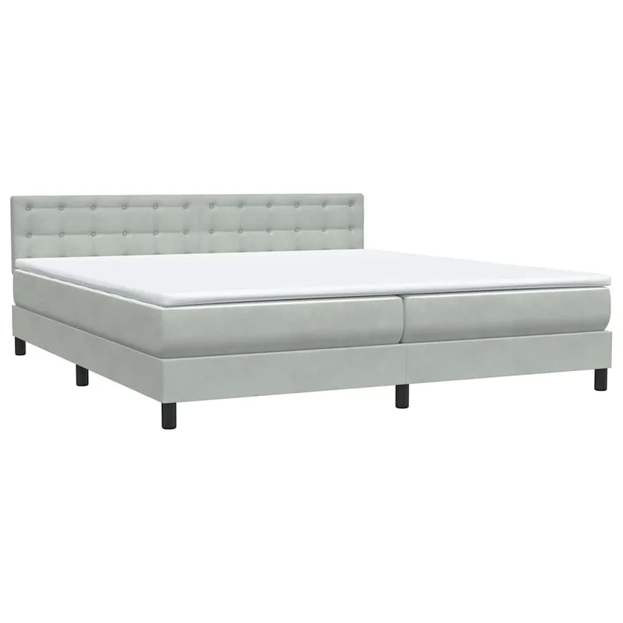 Sommier à lattes de lit et matelas et LED gris clair 200x210cm velours - 5