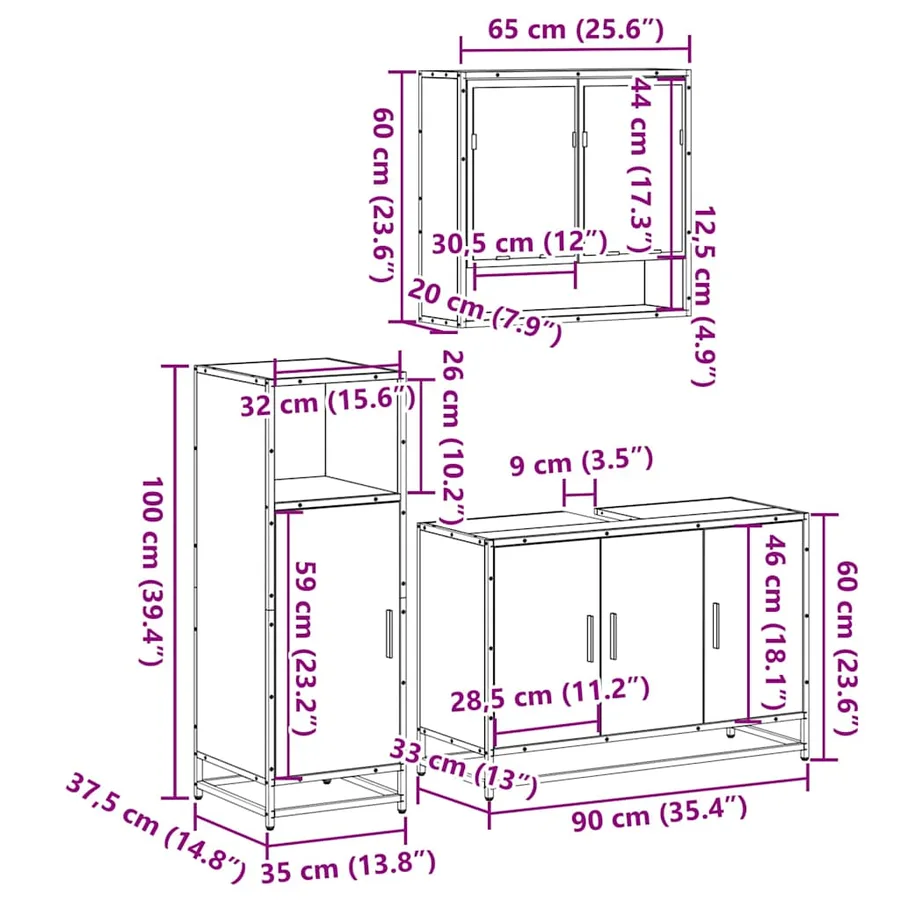 Ensemble de meubles de salle de bain 3 pcs chêne sonoma - 11