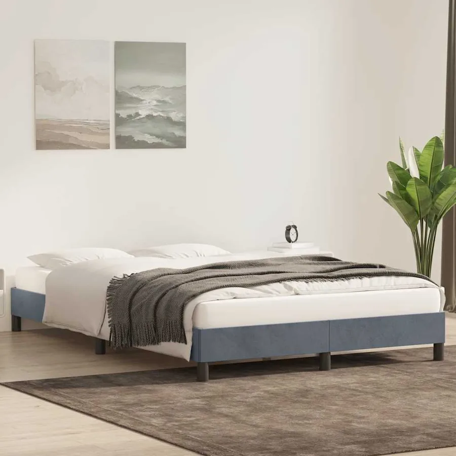 Cadre de lit sans matelas gris foncé 140x210 cm velours - 3