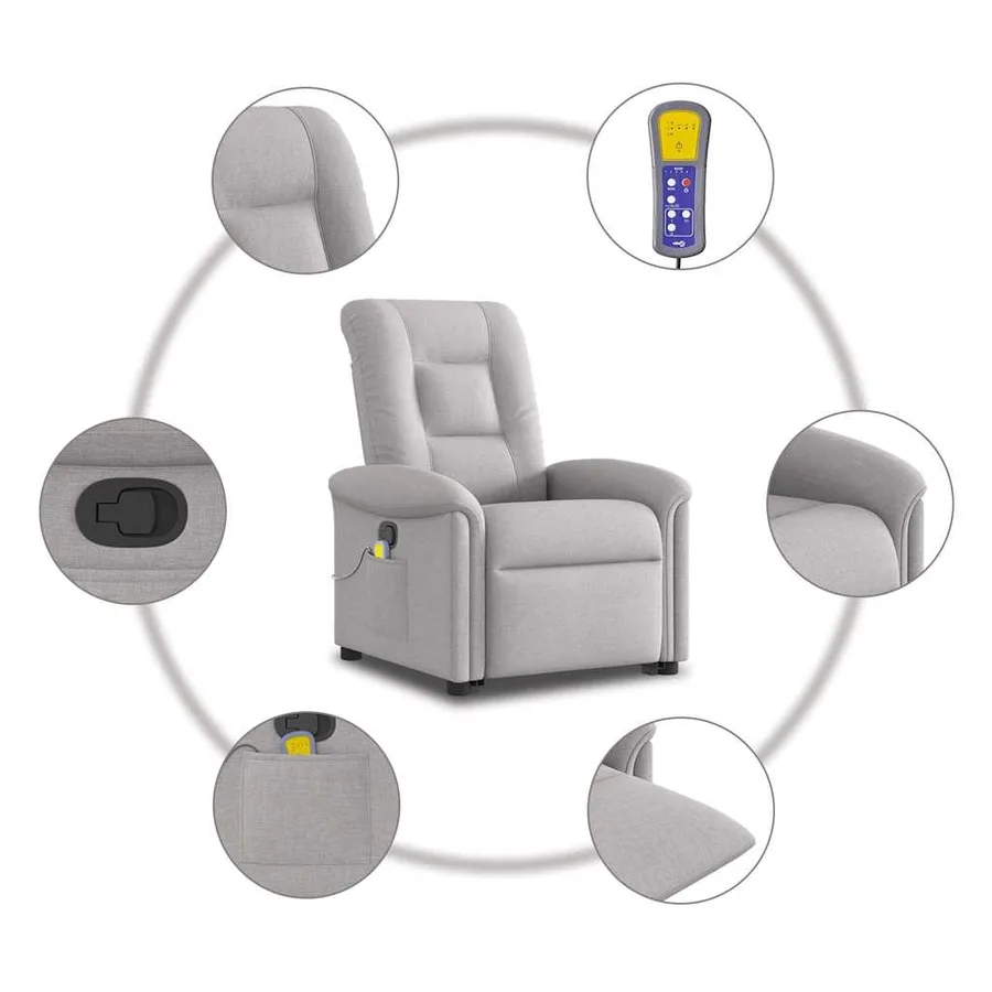 Fauteuil de massage inclinable gris nuage tissu - 10