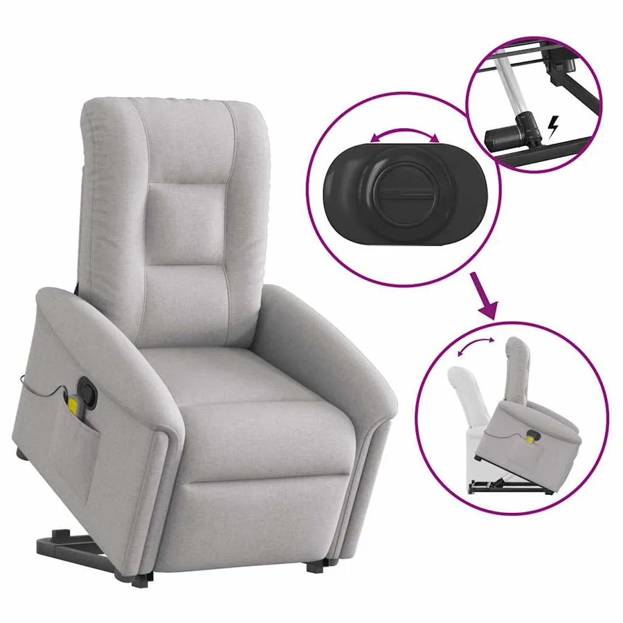 Fauteuil de massage inclinable gris nuage tissu - 9