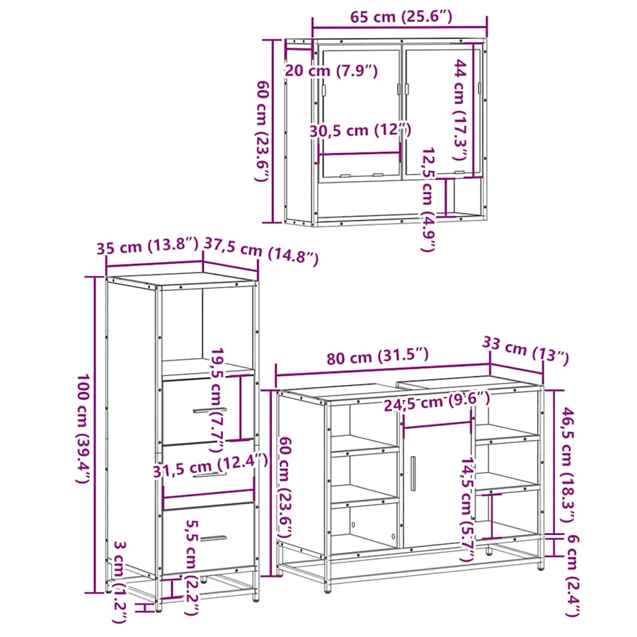 Ensemble de meubles de salle de bain 3 pcs chêne sonoma - 11