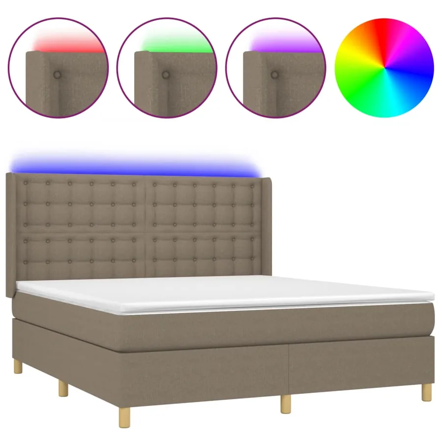 Sommier à lattes de lit matelas et LED Taupe 160x200 cm Tissu - 2