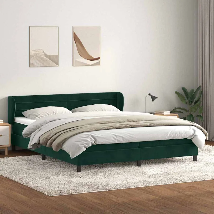 Sommier à lattes de lit et matelas vert foncé 180x210cm velours