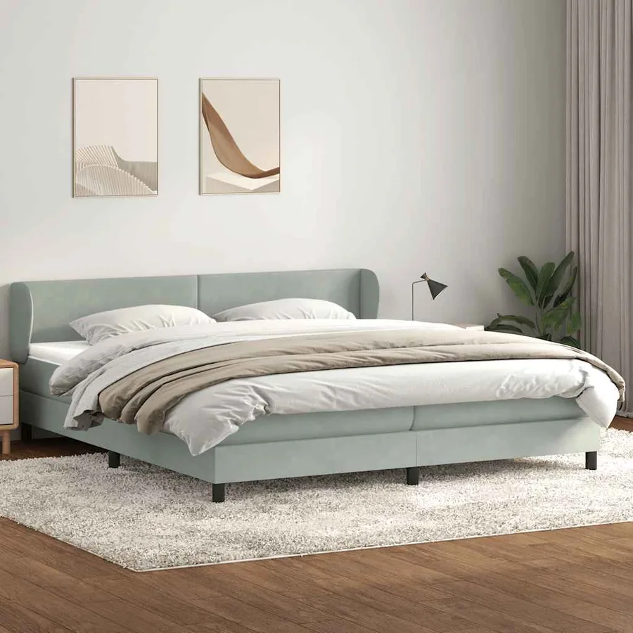 Sommier à lattes de lit et matelas gris clair 180x210cm velours - 3