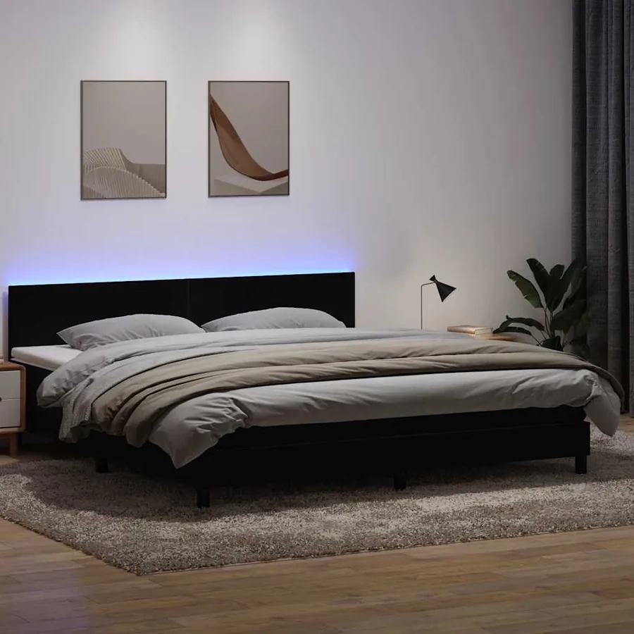 Sommier à lattes de lit avec matelas et LED noir 200x210 cm Velours