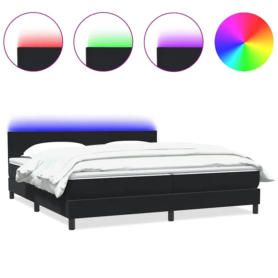 Sommier à lattes de lit avec matelas et LED noir 200x210 cm Velours - 2