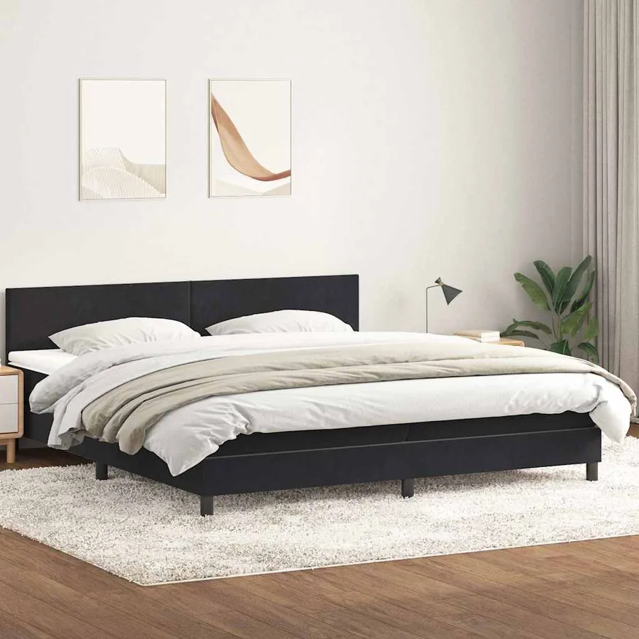 Sommier à lattes de lit avec matelas et LED noir 200x210 cm Velours - 4