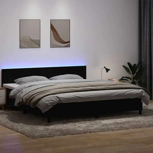 Sommier à lattes de lit avec matelas et LED noir 200x210 cm Velours