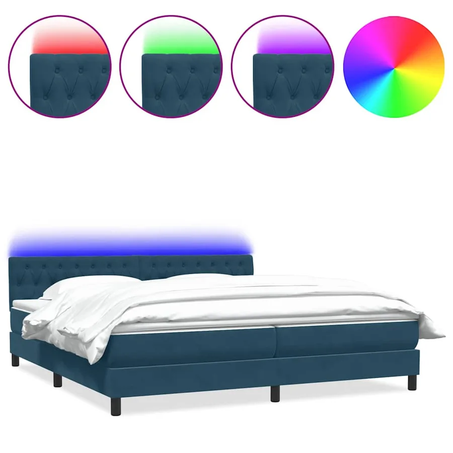 Sommier à lattes de lit et matelas et LED bleu foncé 180x210cm velours - 2