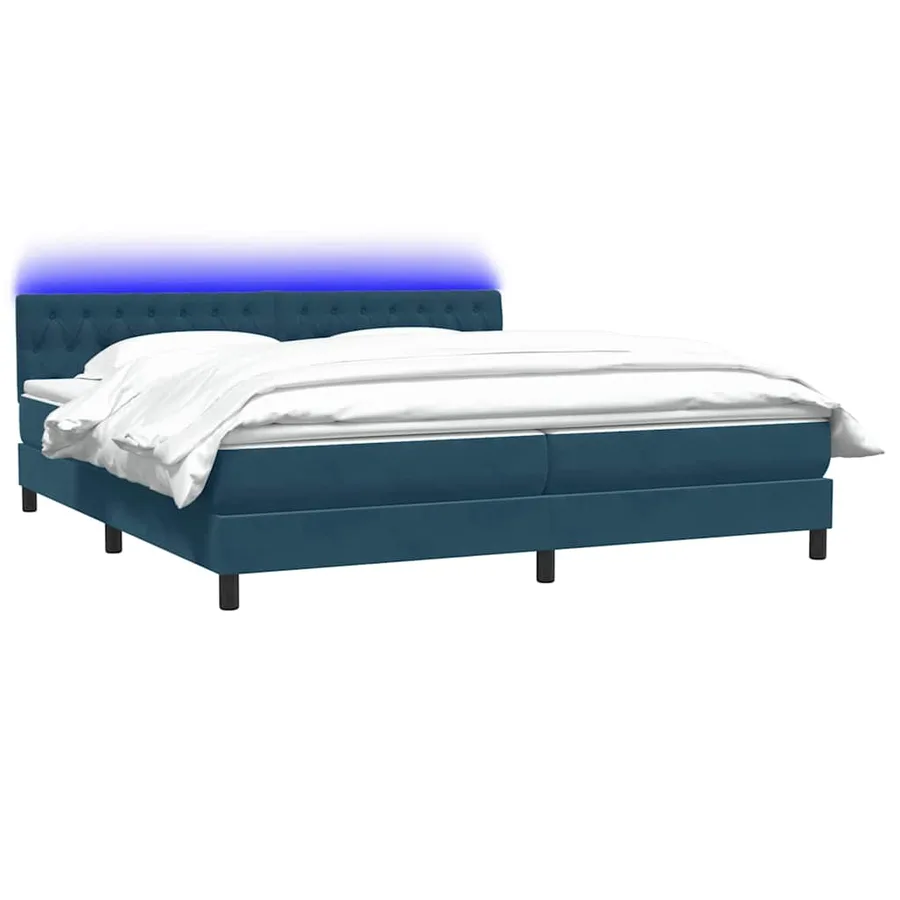 Sommier à lattes de lit et matelas et LED bleu foncé 180x210cm velours - 3