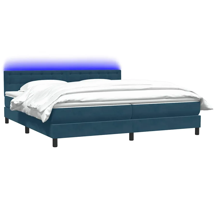 Sommier à lattes de lit et matelas et LED bleu foncé 180x210cm velours - 3