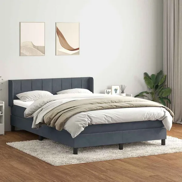 Sommier à lattes de lit et matelas gris foncé 140x210cm velours