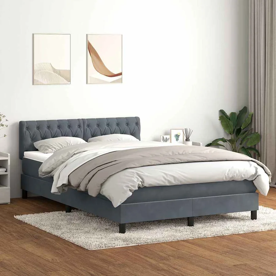 Sommier à lattes de lit et matelas et LED gris foncé 140x210cm velours