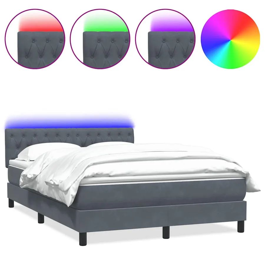 Sommier à lattes de lit et matelas et LED gris foncé 140x210cm velours - 2