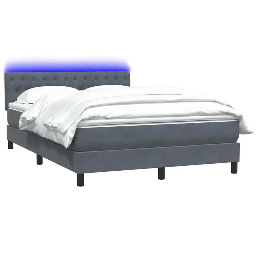 Sommier à lattes de lit et matelas et LED gris foncé 140x210cm velours - 3