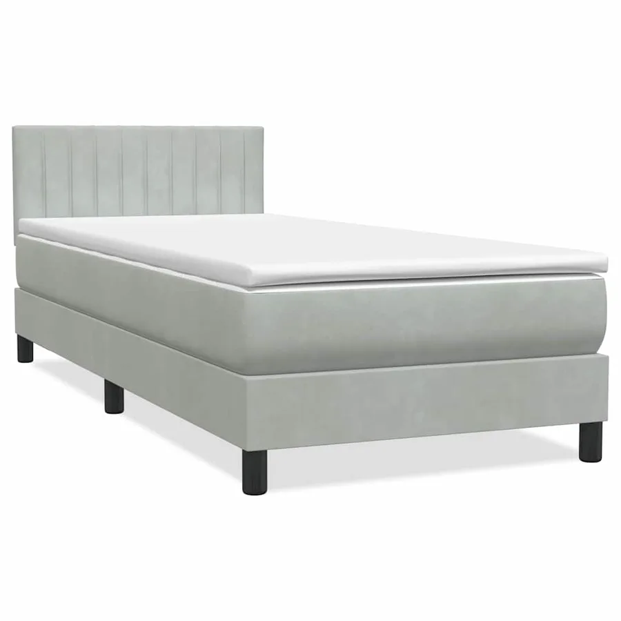 Sommier à lattes de lit et matelas et LED gris clair 100x210cm velours - 3