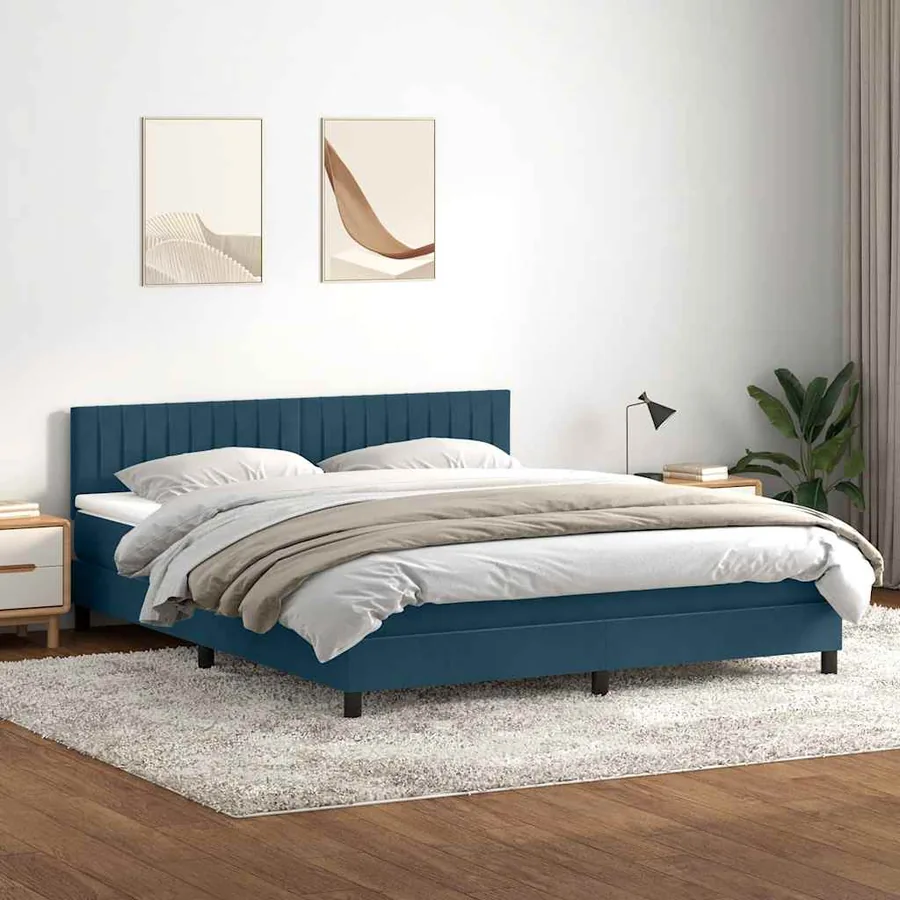Sommier à lattes de lit et matelas et LED bleu foncé 180x210cm velours