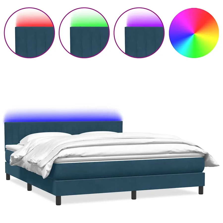 Sommier à lattes de lit et matelas et LED bleu foncé 180x210cm velours - 2