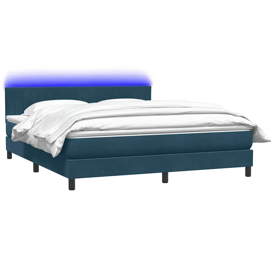 Sommier à lattes de lit et matelas et LED bleu foncé 180x210cm velours - 3